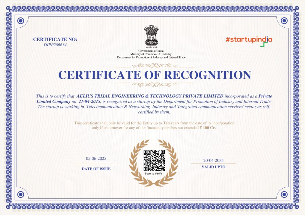 START UP CERTIFICATE - AELIUS TRIJAL ENGINEERING TECHNOLOGY PRIVATE LIMITED